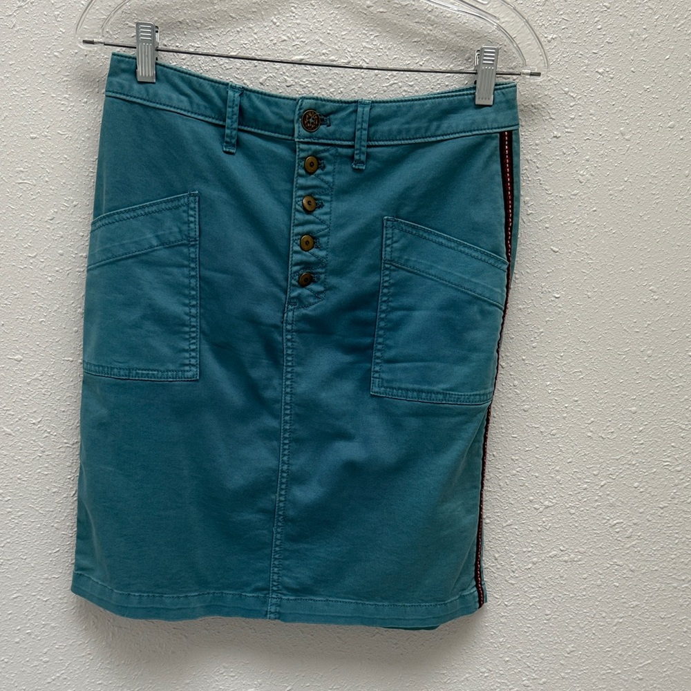 Pilcro and the Letterpress Teal Pencil Skirt with Button Detail